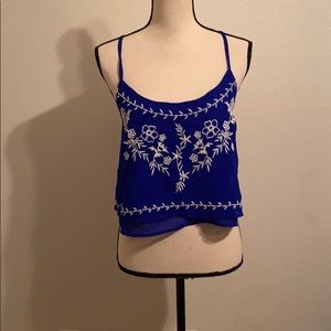 Blue embroidered tank